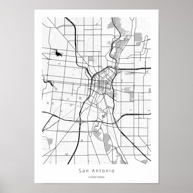 Affiche San Antonio Texas Minimal Modern Street Carte de l (Devant)