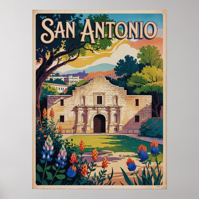 Affiche San Antonio Texas Retro - Design Vintage (Devant)