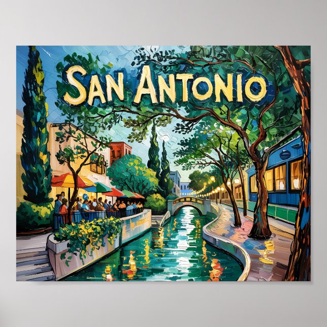 Affiche San Antonio Texas River Walk Van Gogh Vibrant City (Devant)