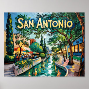 Affiche San Antonio Texas River Walk Van Gogh Ville Vibran