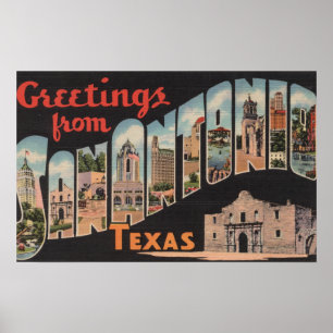 Affiche San Antonio, Texas - Scènes de grandes lettres