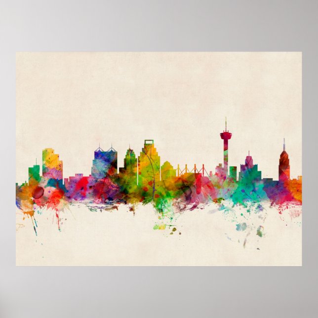 Affiche San Antonio Texas Skyline Cityscape (Devant)