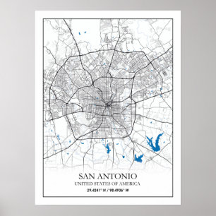 Affiche San Antonio Texas USA City Travel City Carte