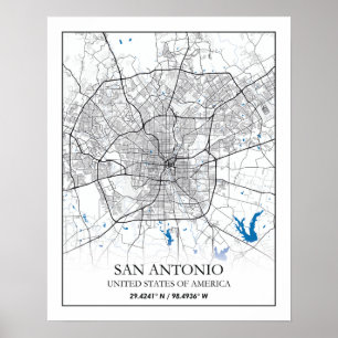 Affiche San Antonio Texas USA City Travel City Carte