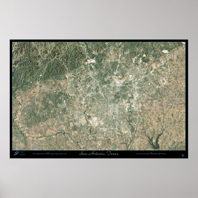 Affiche San Antonio, Texas vu d'un satellite spatial poste (Devant)