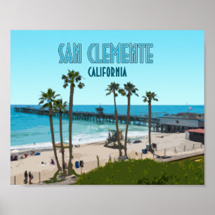 Affiche San Clemente Pier Beach Californie Vintage
