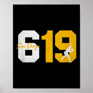 Affiche San Diego 619 Joueur de baseball Vintage des année