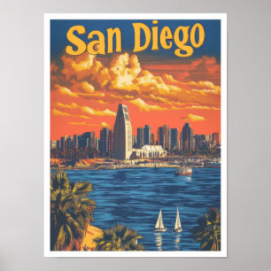 Affiche San Diego Beach California USA Vintage voyage d'ar