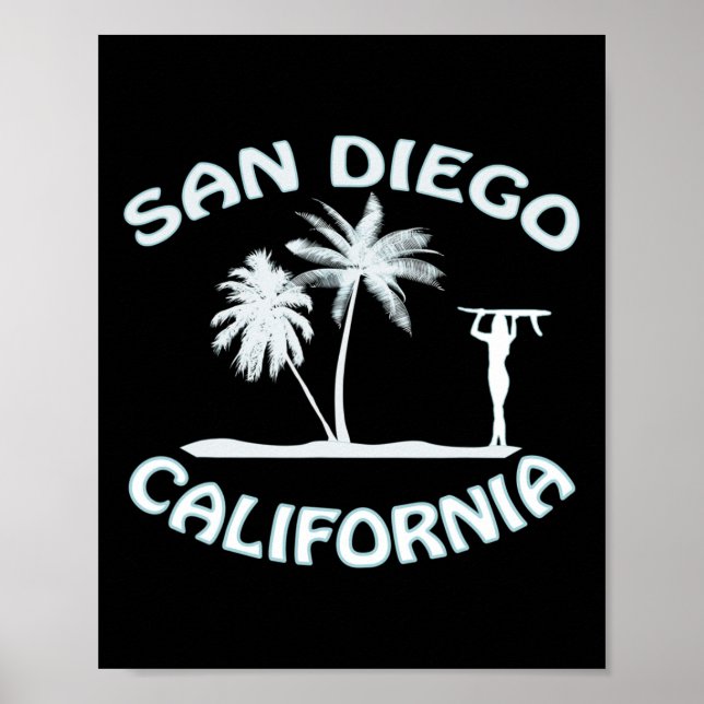 Affiche San Diego California Retro Surfing Beach Surf Girl (Devant)