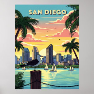 Affiche San Diego, Californie avec mouette