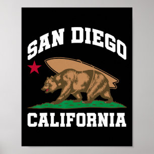 Affiche San Diego Californie Ours Surfant Surfeur