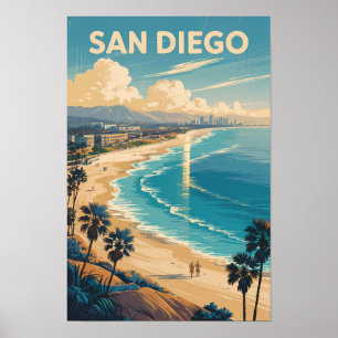 Affiche San Diego Californie Skyline Voyage Art Rétro