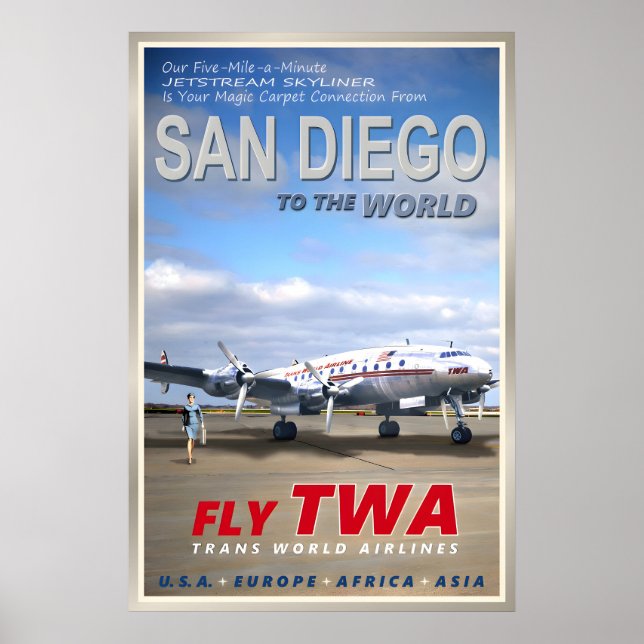 Affiche San Diego Californie TWA Airlines Nouveau Original (Devant)