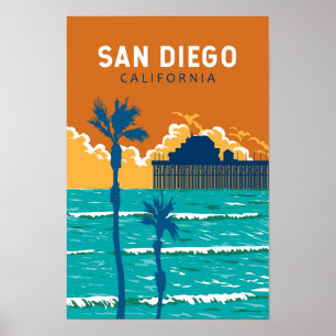 Affiche San Diego Californie Voyage Art Vintage