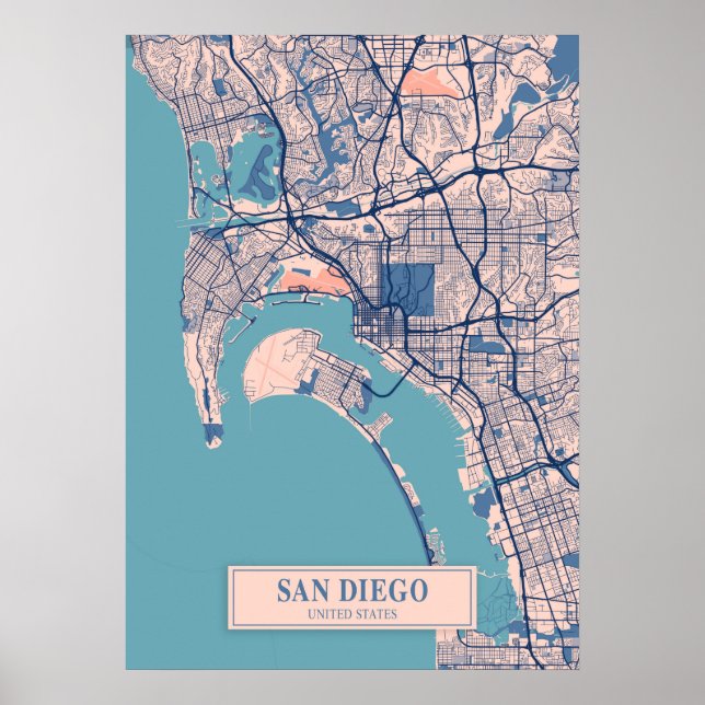 Affiche San Diego - États-Unis Breezy City Map (Devant)
