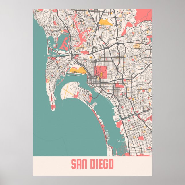 Affiche San Diego - États-Unis Chalk City Map (Devant)