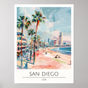 Affiche San Diego États-Unis Illustration d'art vintage Vo