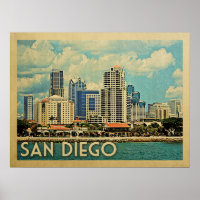 San Diego Skyline California Vintage voyage