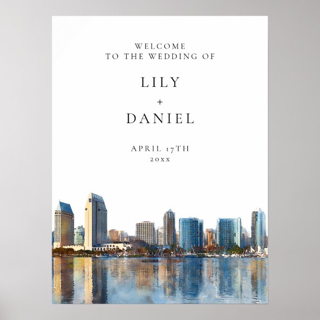 Affiche San Diego Skyline Wedding Welcome Sign (Devant)