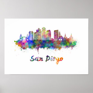 Affiche San Diego V2 skyline in watercolor