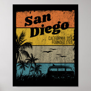 Affiche San Diego Vintage Californie Plage Surf Rétro S
