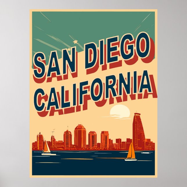 Affiche San Diego Waterfront, Californie, Voyage (Devant)