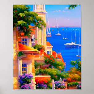 Affiche San Francisco Bay Sailboats Floral Art Print