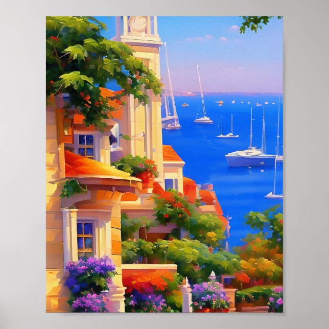 Affiche San Francisco Bay Sailboats Floral Art Print (Devant)