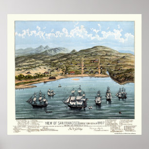 Affiche San Francisco, CA Carte panoramique - 1847