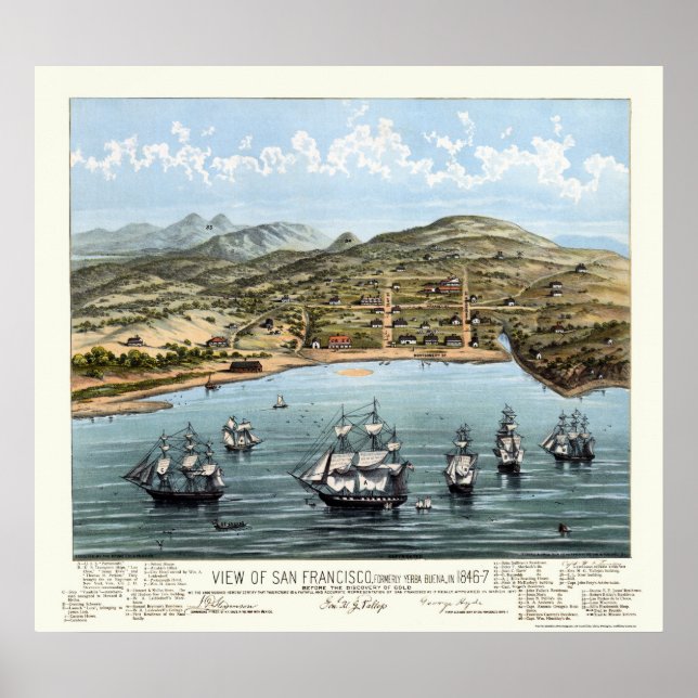 Affiche San Francisco, CA Carte panoramique - 1847 (Devant)