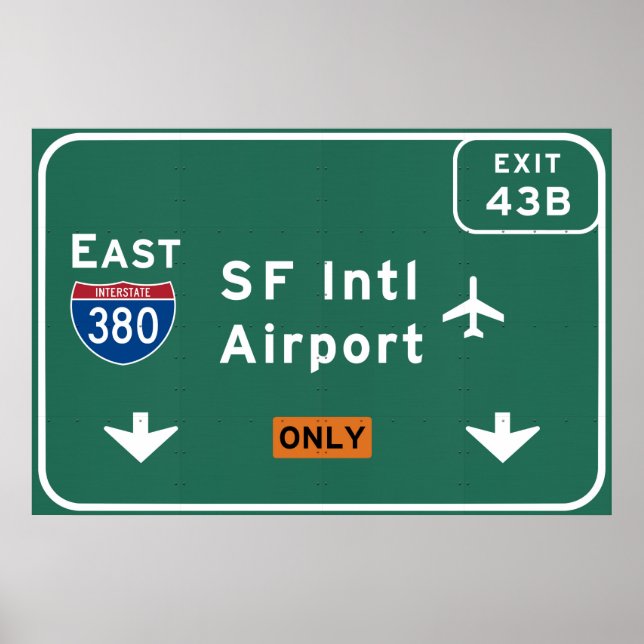 Affiche San Francisco CA SFO Airport I-380 E Interstate - (Devant)
