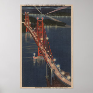 Affiche San Francisco, CA - vue de nuit de Golden Gate