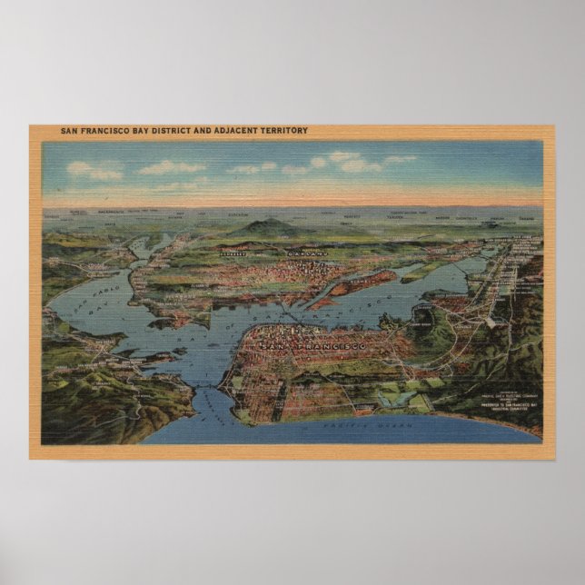 Affiche San Francisco, CAAerial View from West (Devant)