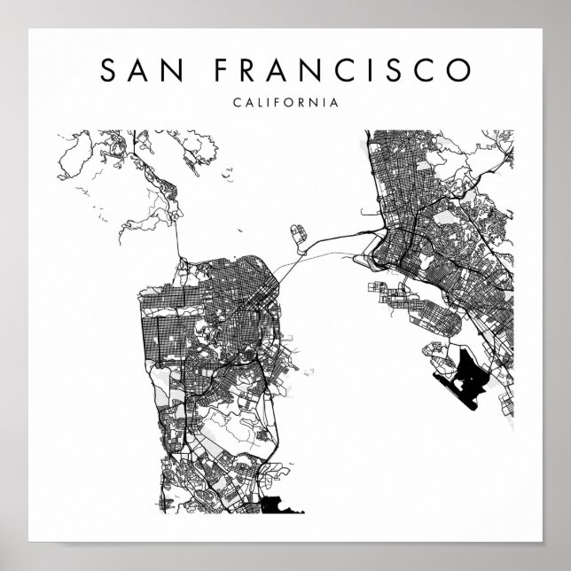 Affiche San Francisco California Minimal Modern Street Map (Devant)