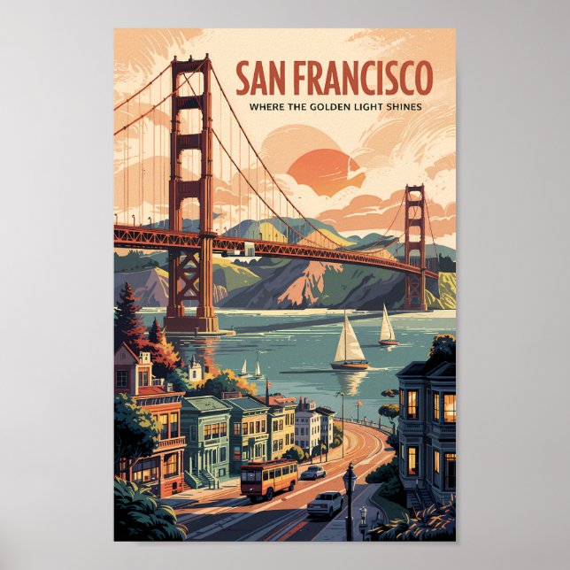 Affiche San Francisco California Skyline Travel Art Retro (Devant)