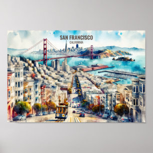 Affiche San Francisco California Travel Places aquarelle