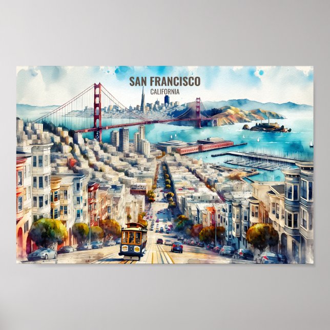 Affiche San Francisco California Travel Places aquarelle (Devant)