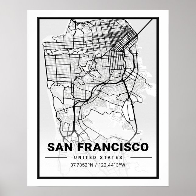 Affiche San Francisco California USA Travel City Map (Devant)
