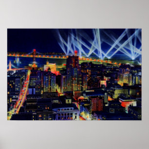 Affiche San Francisco California Vue nocturne sur Bay Brid