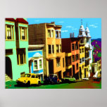 Affiche San Francisco Nob Hill - Pop Art Print<br><div class="desc">San Francisco Nob Hill - avec des maisons colorées sur Nob Hill à San Francisco,  Californie,  créé dans un style Pop Art coloré.</div>