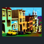 Affiche San Francisco Nob Hill - Pop Art Print<br><div class="desc">San Francisco Nob Hill - avec des maisons colorées sur Nob Hill à San Francisco,  Californie,  créé dans un style Pop Art coloré.</div>