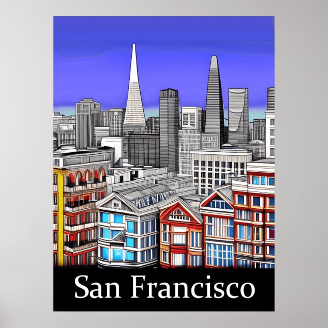 Affiche San Francisco Skyline Colour Line Art (Devant)