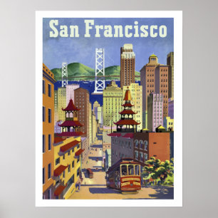 Affiche San Francisco, tram, rue urbaine de ville, cru