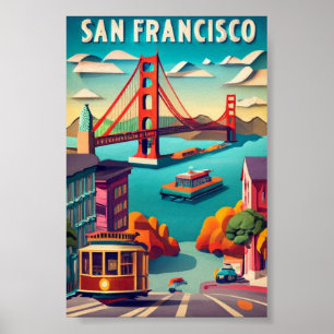 Affiche San Francisco, Villes du Monde, style Vintage