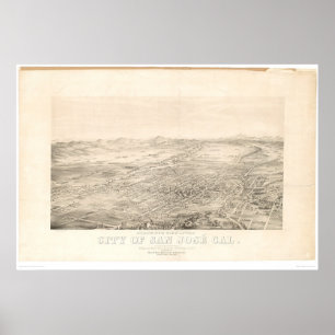 Affiche San Jose, CA. Carte panoramique 1869 (1559A)