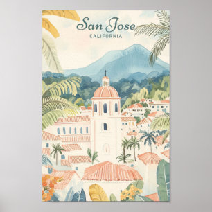Affiche San Jose California Gouache Illustration Voyage