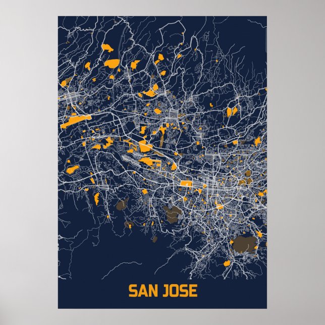 Affiche San Jose - Carte de la ville de Califonia Bluefres (Devant)