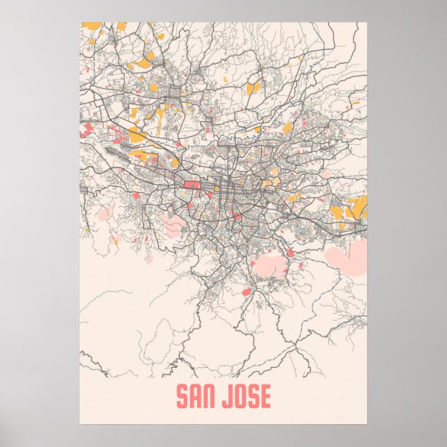 Affiche San Jose - Carte de la ville de Califonia Chalk (Devant)