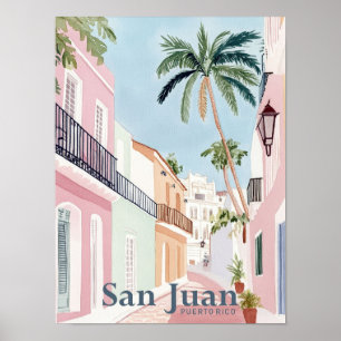 Affiche San Juan Porto Rico Aquarelle Peinture Voyage