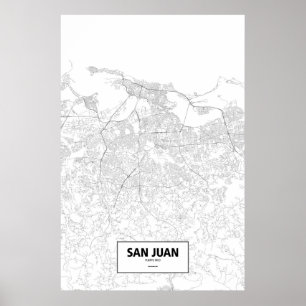 Affiche San Juan, Porto Rico (noir sur blanc)